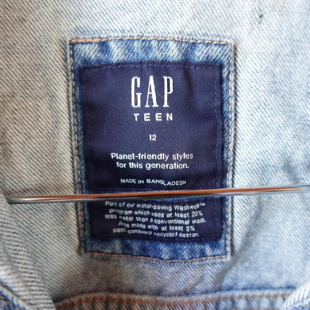 Gap Teen Denim Jacket Unisex‎ 12 Blue Washwell Trucker Jean Planet Friendly